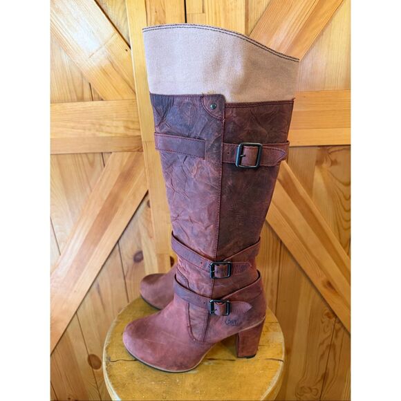CATERPILLAR CAT Shoes 7.5 Womens Knee High Boots Rust Leather Boho Buckle Zip - Picture 3 of 10